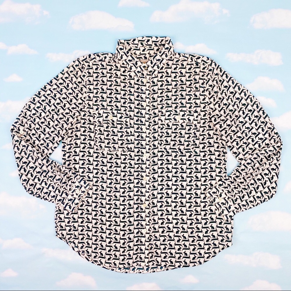 Ann Taylor LOFT Bunny Rabbit Print Button Up Top - Picture 3 of 4